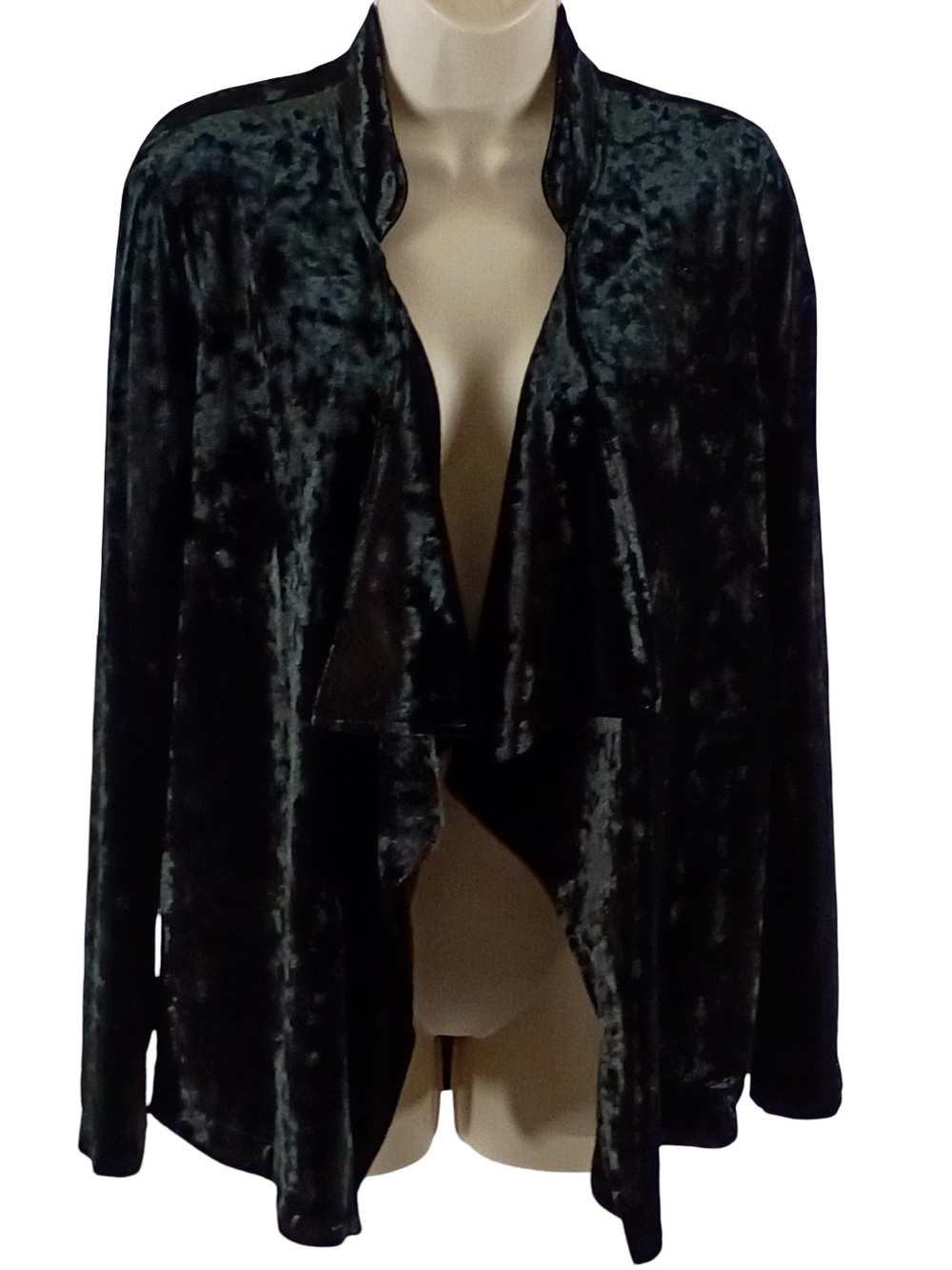 bobeau Crushed Velvet Draped Open Front Jacket in  Black
